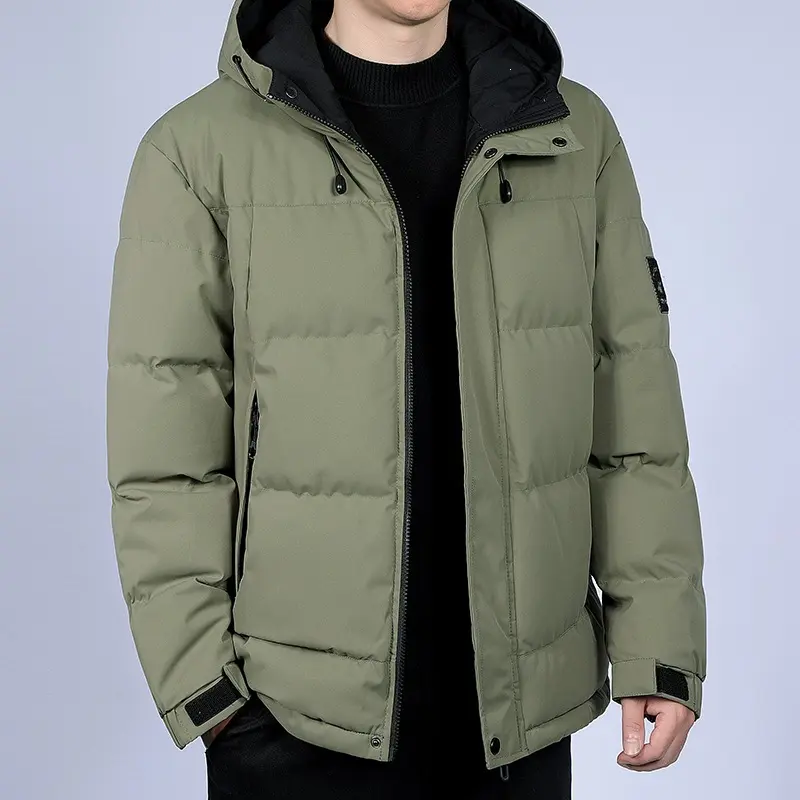 Herren Kurz geschnittene gesteppte Winterjacke mit Kapuze, winddichter Membran & verstellbaren Manschetten Drune