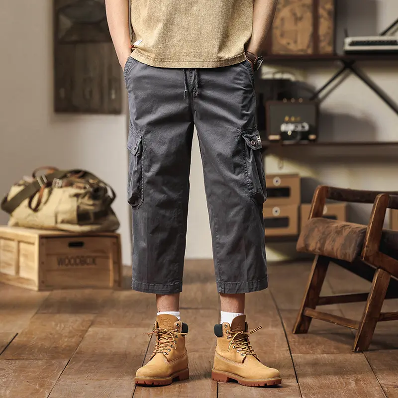 Herren Kurz geschnittene Utility-Cargohose mit Tunnelzugbund, Mehrfach‑Cargotaschen und verkürzter Beinlänge Drune
