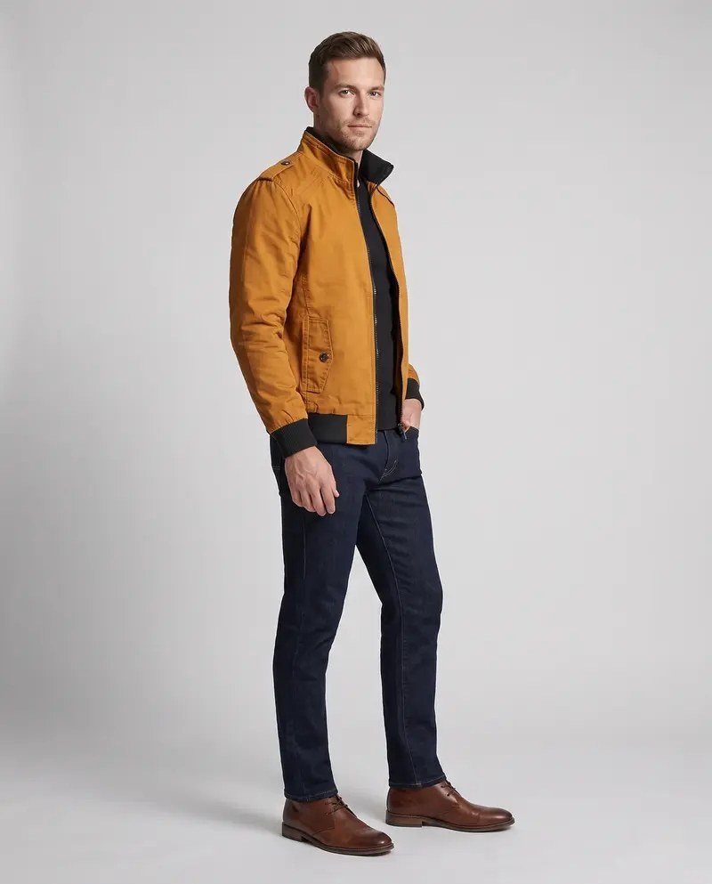 Herren kurze Jacke mit Teddyfutter, Reißverschluss und Schulterklappen Drune