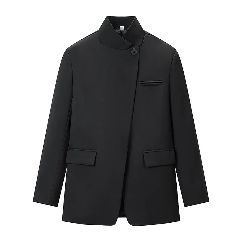 Herren Kurzer Stehkragen-Blazer mit verdeckter Knopfleiste und Pattentaschen Drune