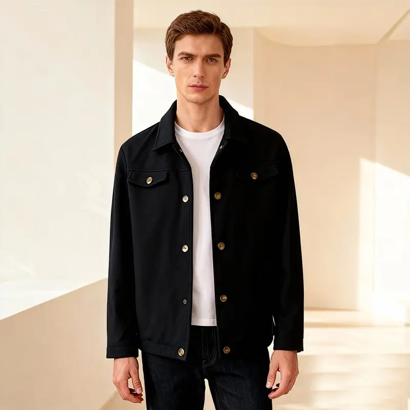 Herren Kurzjacke aus Velours‑Imitat mit Hemdkragen und Pattentaschen Drune