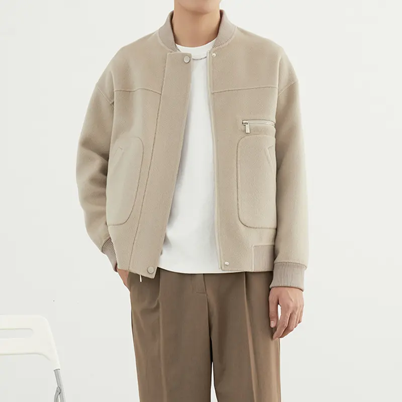 Herren Kurzjacke im Blouson-Stil aus Wollmix mit Rippkragen, Reißverschluss und Brusttasche Drune