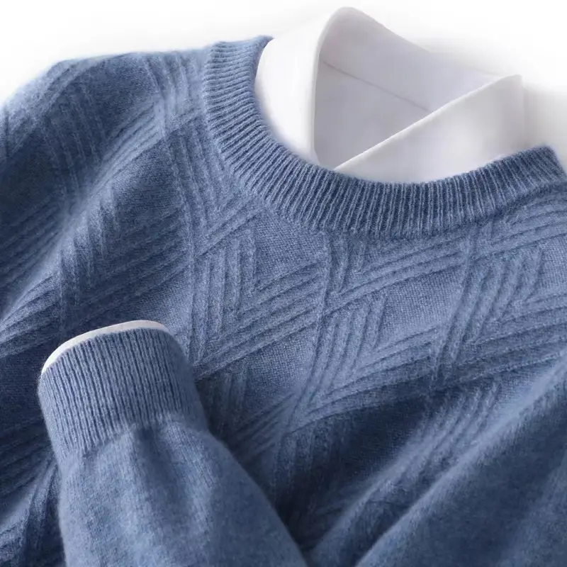 Herren Kurzrollkragenpullover aus Merino‑Mix mit diagonaler Rautenstruktur Drune