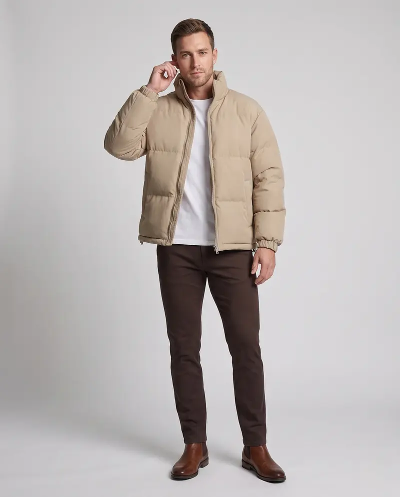 Herren Kurzschnitt gesteppter Puffer mit hochgestelltem Kragen und elastischen Bündchen