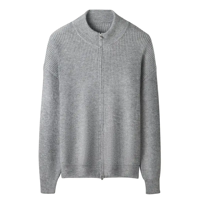 Herren Kuscheliger Zip-Pullover aus Mohair-Mix mit feiner Rippstruktur und Stehkragen Drune