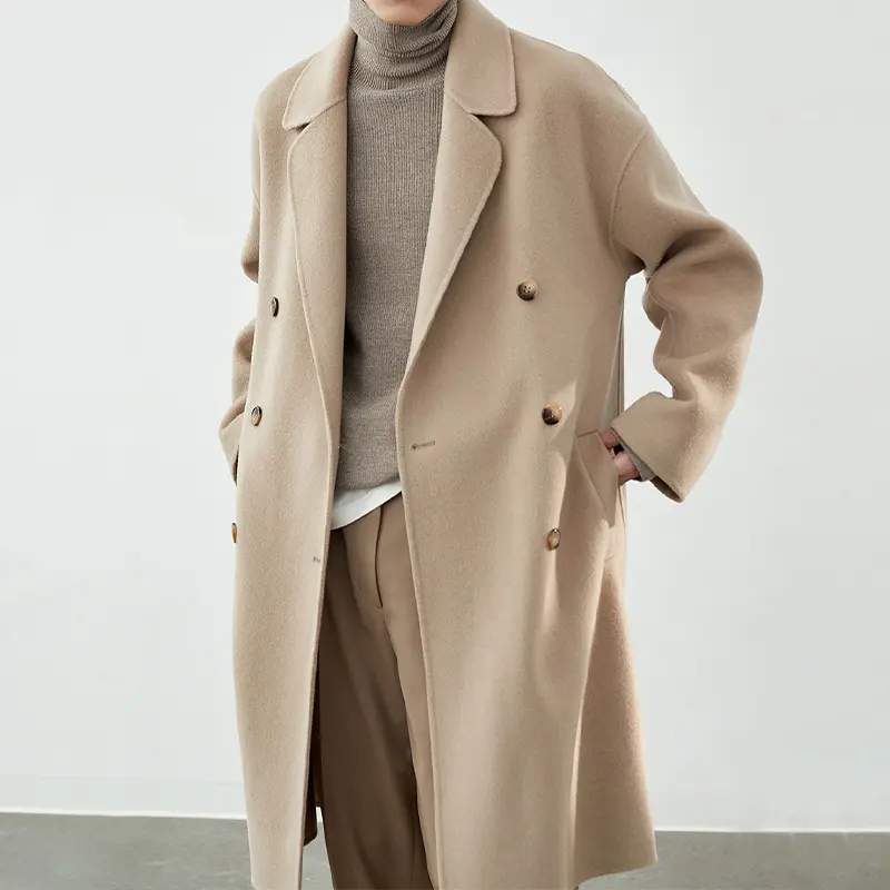 Herren Lang geschnittener Doppelreiher-Wollmixmantel mit Oversize-Passform Drune