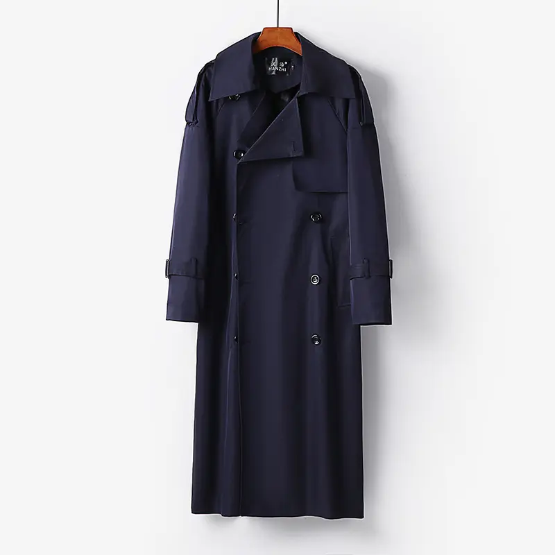 Herren Lang geschnittener Trenchcoat mit doppelter Knopfleiste und Sturmklappe Drune