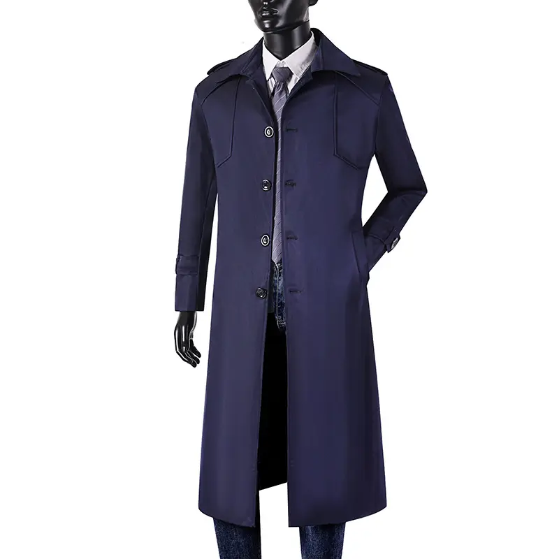 Herren Lang geschnittener Trenchcoat mit klassischem Revers und wasserabweisendem Finish Drune