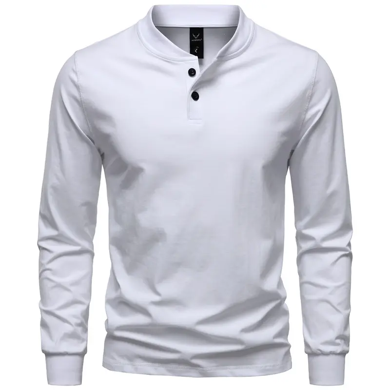 Herren Langarm-Henleyshirt mit Stehkragen und zweifacher Knopfleiste, Slim Fit, Baumwoll-Mix Drune