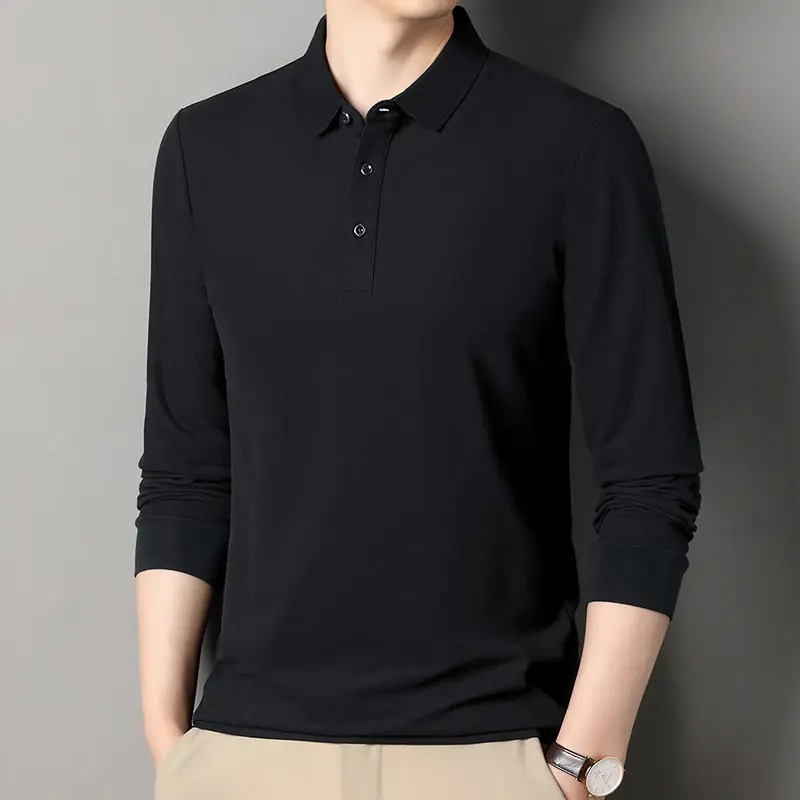 Herren Langarm‑Polo aus atmungsaktivem Baumwoll‑Stretch mit feinem Polokragen Drune