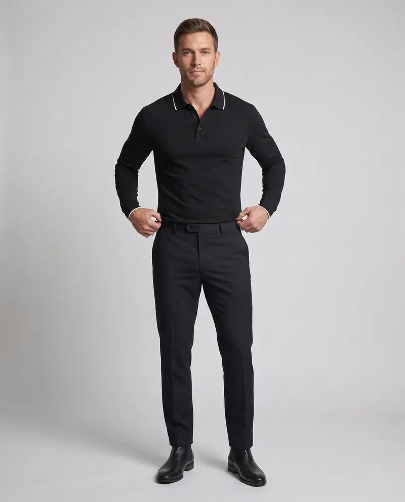 Herren Langarm-Polohemd aus Stretch-Piqué mit Slim Fit und Kontrastpipingen