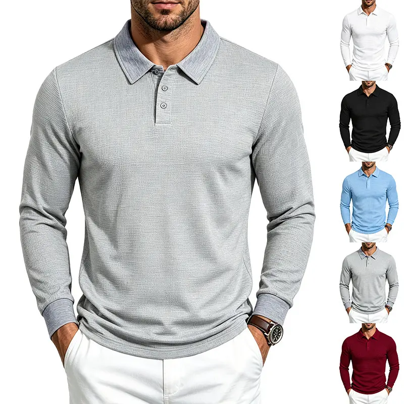 Herren Langarm-Poloshirt aus Strukturstrick schmaler Schnitt Drune
