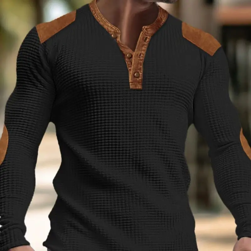 Herren Langärmeliges Shirt mit Struktur und Lederapplikationen Drune