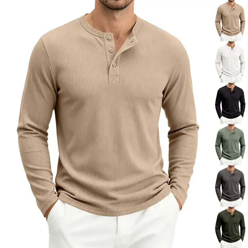 Herren Langärmeliges Waffelstrick-Henleyshirt mit Knopfleiste, thermoregulierend und schmaler Schnitt Drune
