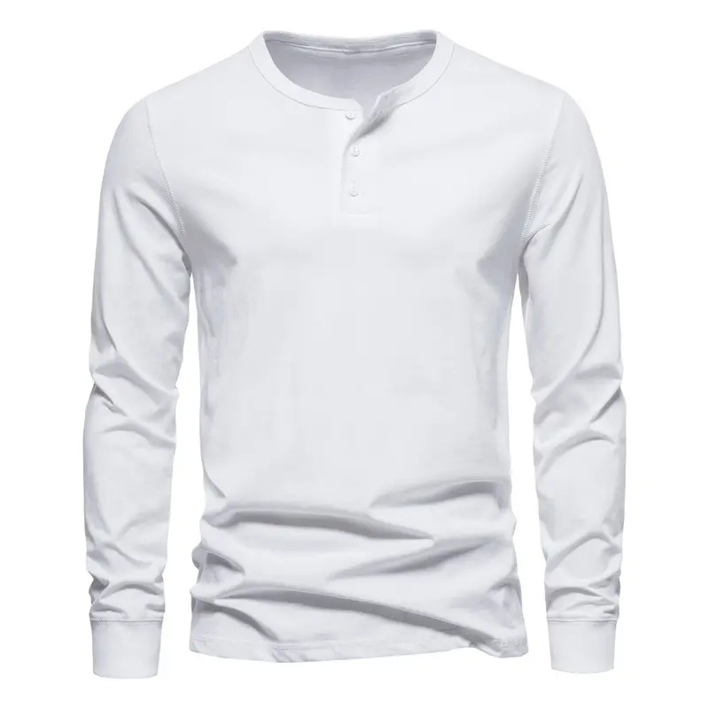 Herren Langärmliges Henley‑Shirt aus Baumwollmix mit dreifacher Knopfleiste und schmaler Silhouette Drune