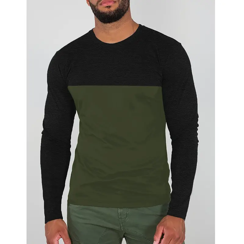 Herren Langarmshirt Colorblock aus Baumwollmix mit Rundhalsausschnitt und körpernaher Passform Drune