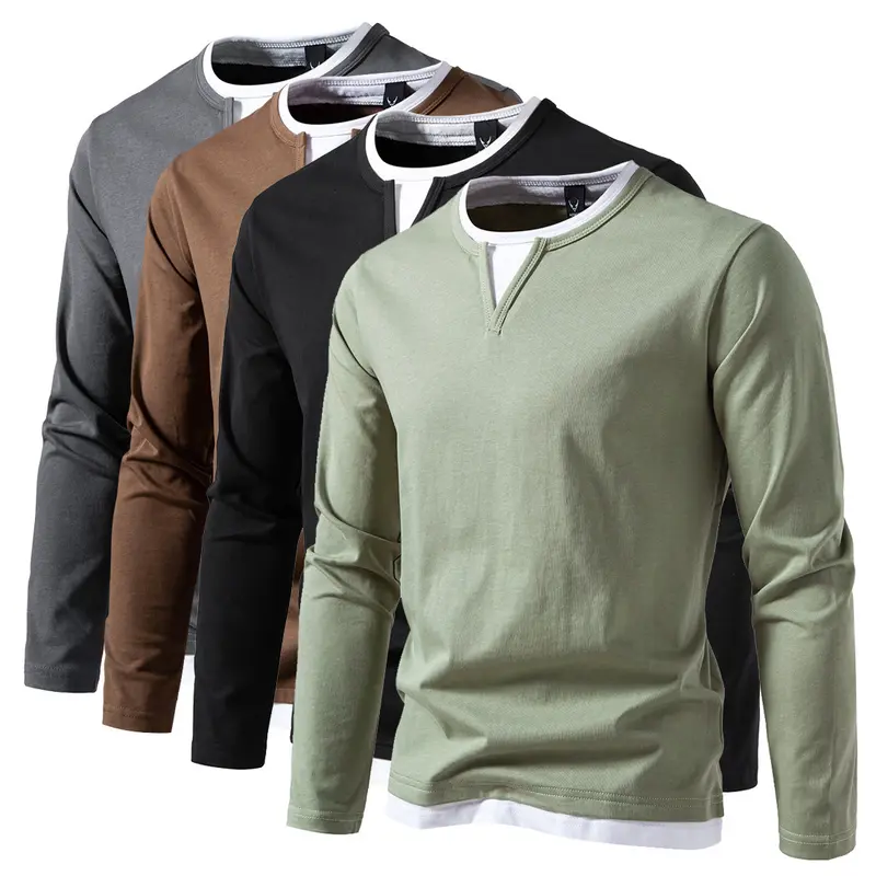 Herren Langarmshirt mit Lagen-Look und markantem Schlitzkragen Drune