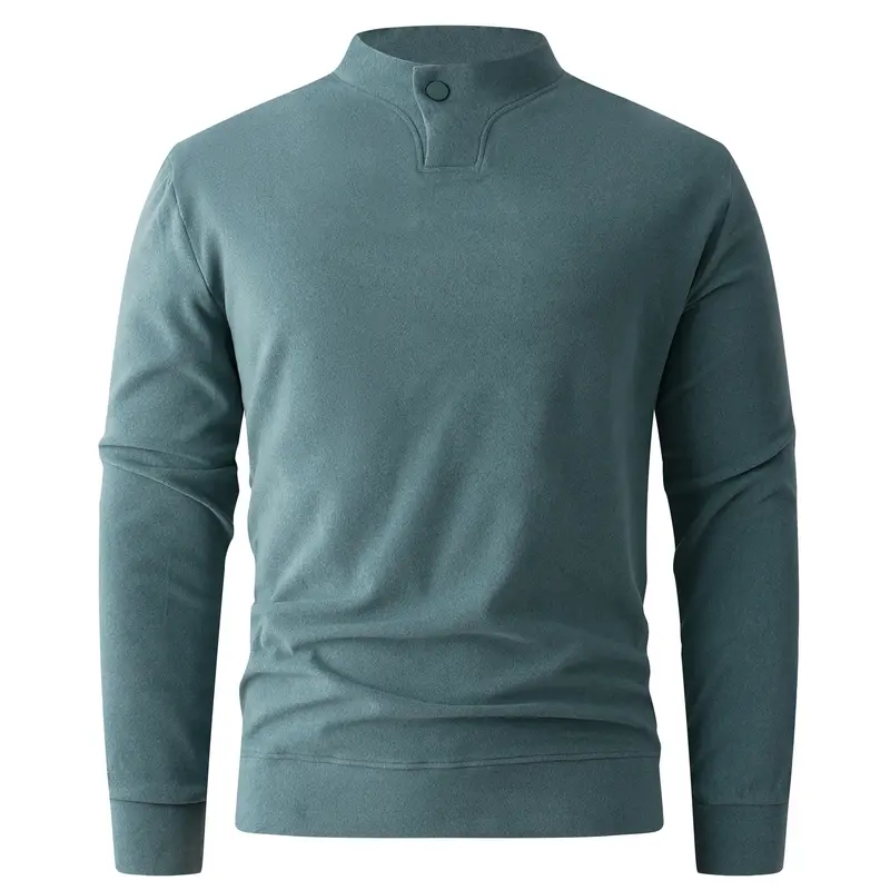 Herren Langarmshirt mit schmalem Stehkragen und Knopfverschluss Drune