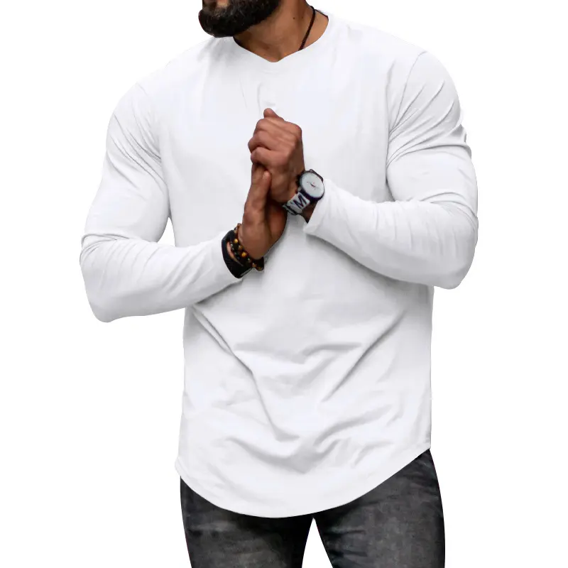 Herren Langarmshirt mit verlängertem Rundsaum und schmalem Schnitt aus elastischem Funktionsjersey Drune