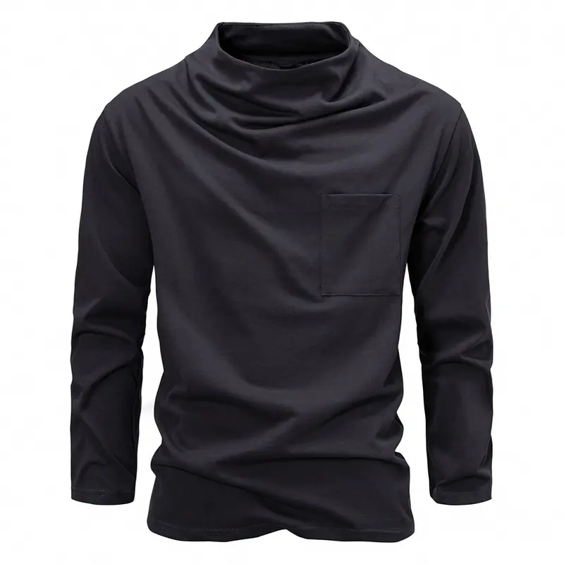 Herren Langarmshirt mit Wasserfallkragen und Brusttasche Drune