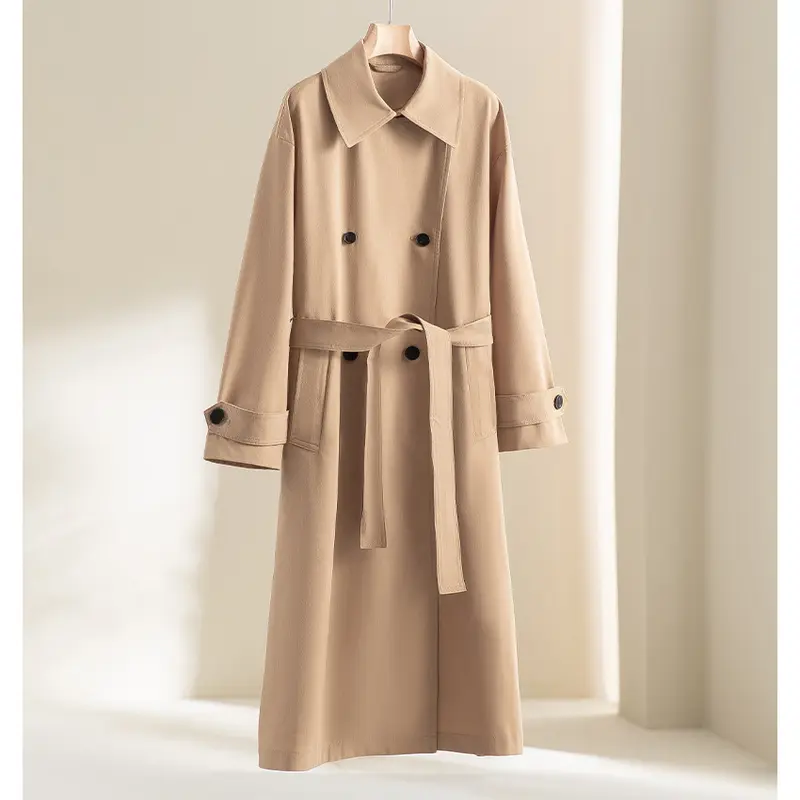 Herren Langer Doppelreihiger Trenchcoat mit Oversize-Schnitt und Reverskragen Drune
