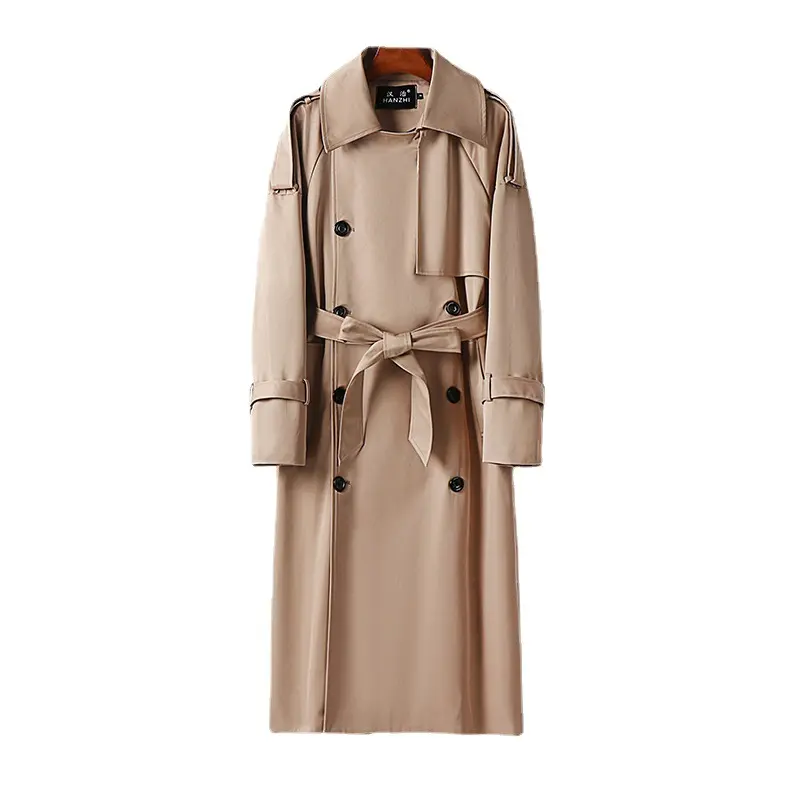 Herren Langer Doppelreihiger Trenchcoat mit Taillengürtel, Epauletten und klassischem Schalkragen Drune