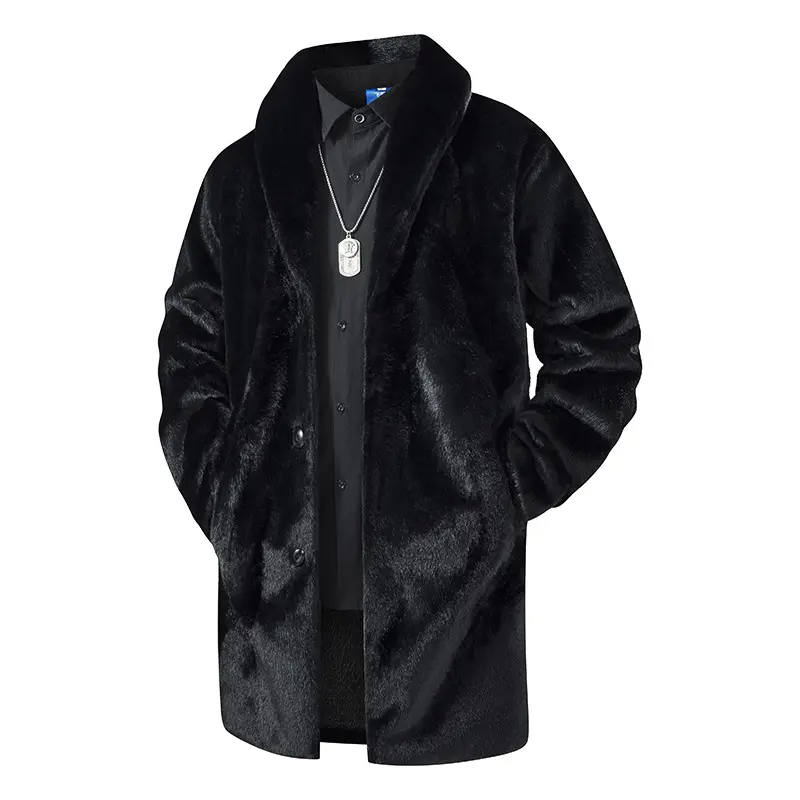 Herren Langer Kunstfell-Mantel mit Oversize-Schnitt und Schalkragen Drune