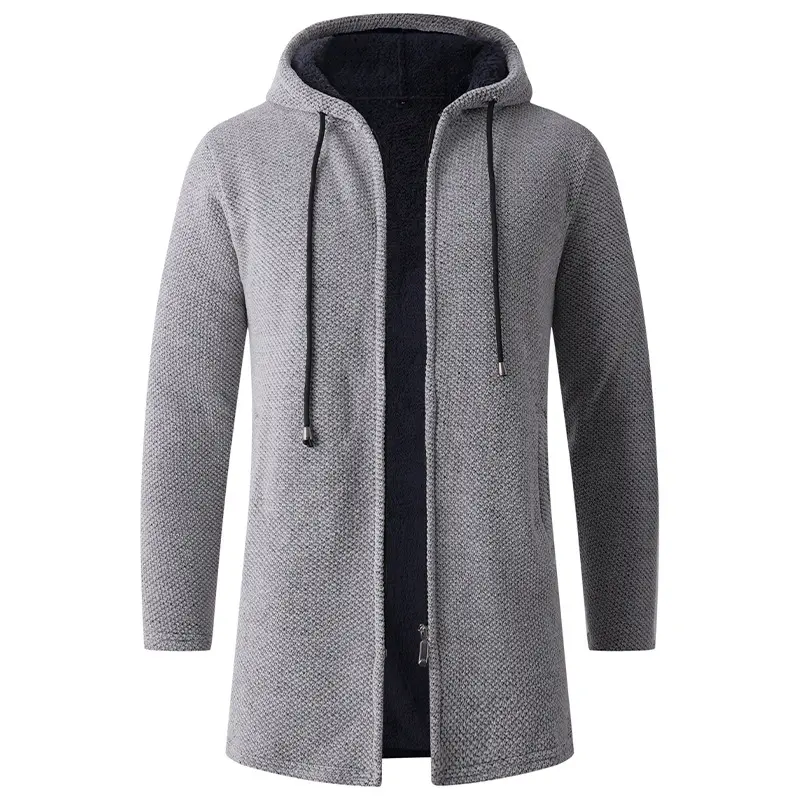 Herren Langer Strick‑Kapuzencardigan mit Teddyfutter und durchgehendem Reißverschluss Drune