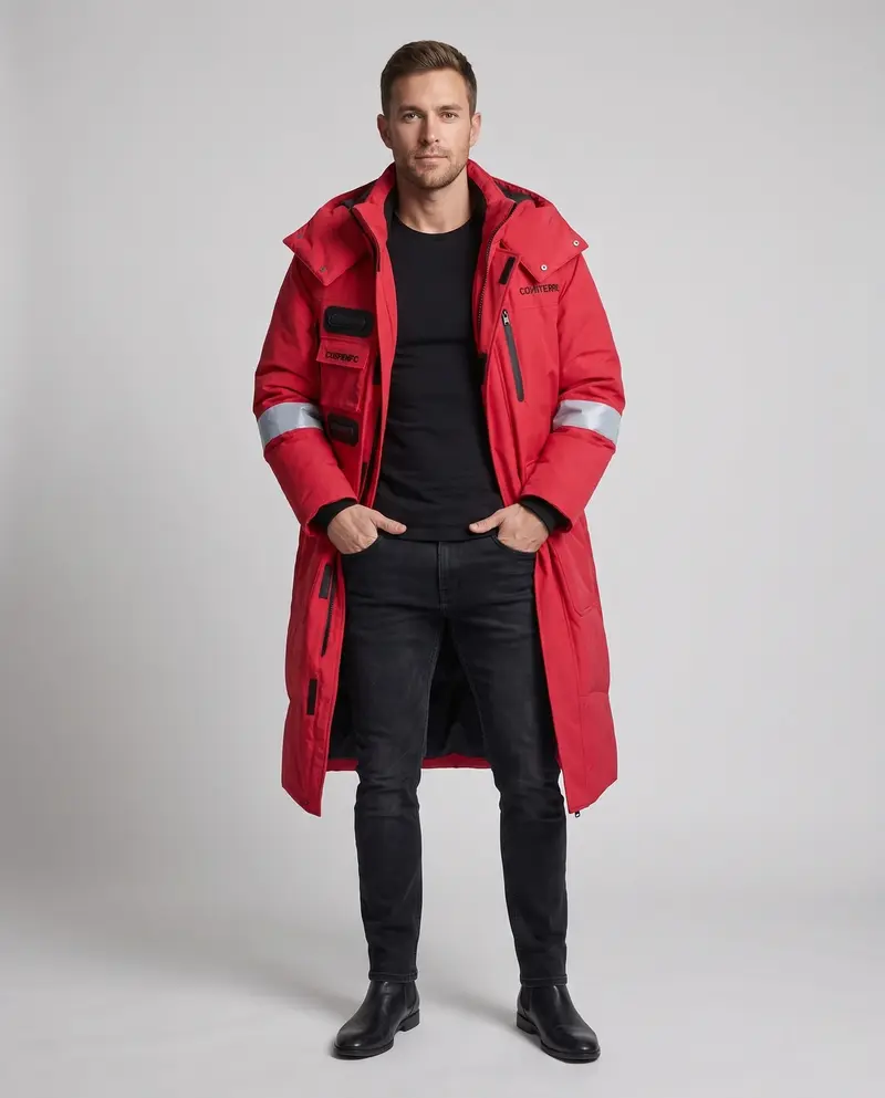 Herren längerer wasserdichter thermischer Parka mit Kapuze und reflektierenden Akzenten Drune