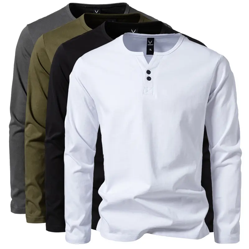 Herren Langes Baumwoll-Henleyshirt mit verdeckter Knopfleiste und körpernaher Passform Drune