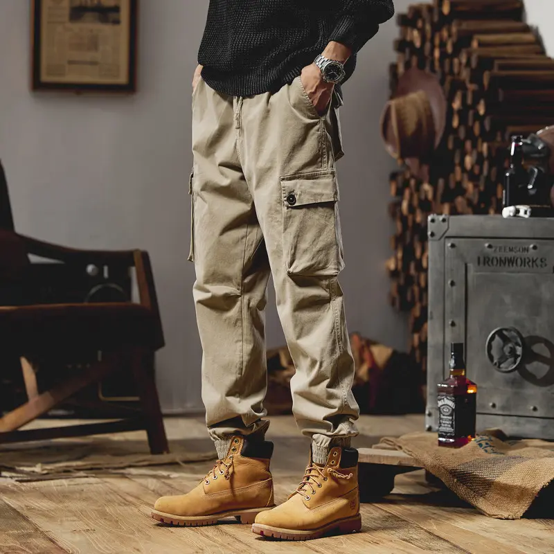 Herren Lässige Canvas-Cargojogginghose mit elastischem Saum, Klapp‑Cargo‑Taschen und verstärkten Knien Drune