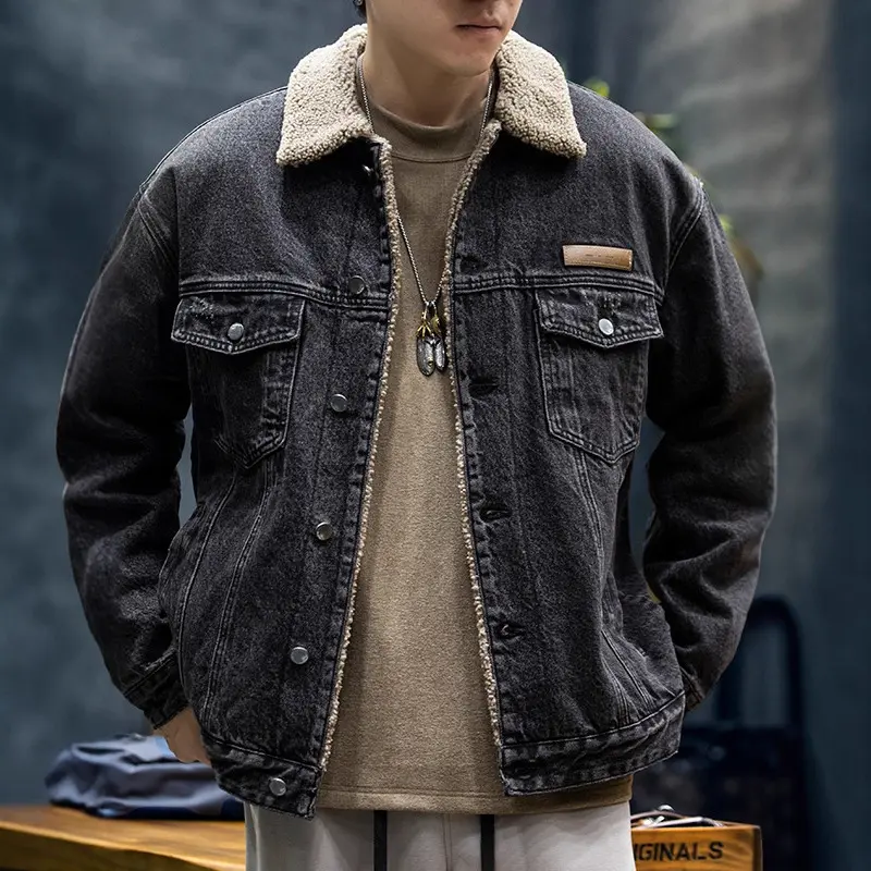 Herren Lässige Jeansjacke mit Teddyfutter Drune