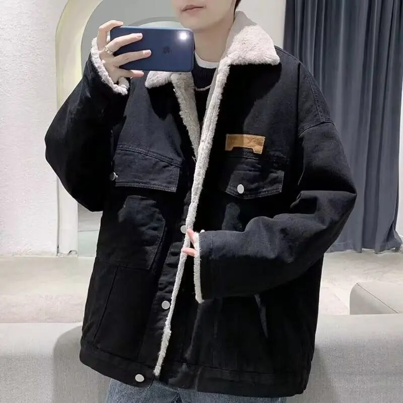 Herren Lässige und warme Jeansjacke mit Futter Drune