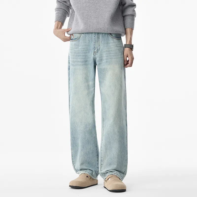 Herren lässige weite Jeans mit tiefem Schritt und Vintage-Waschung Drune