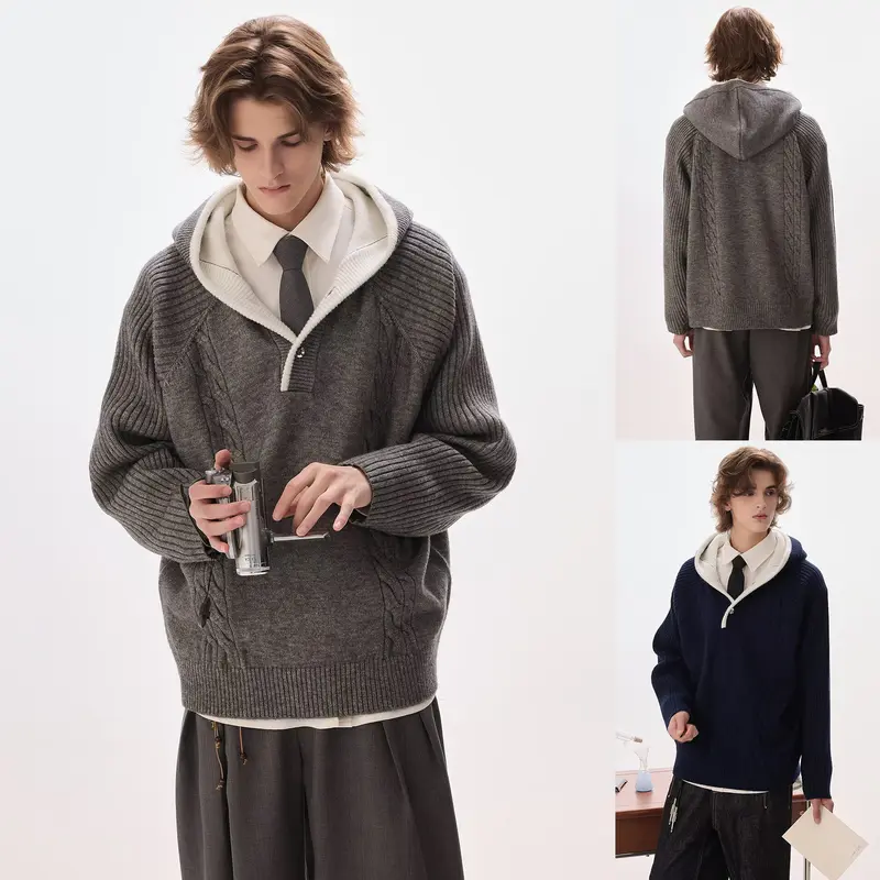 Herren Lässiger Grobstrickpullover mit Reißverschluss Drune