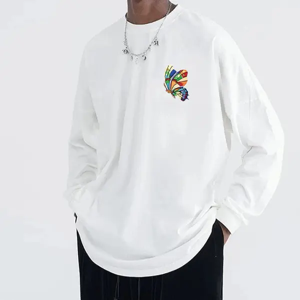 Herren Lässiger Oversized Sweatshirt mit buntem Schmetterlingsdruck Drune