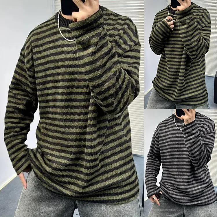 Herren Lässiger Strickpullover mit Modischem Streifenmuster Drune