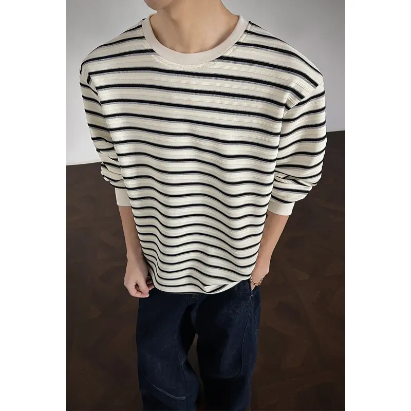 Herren Lässiges gestreiftes Langarm-Shirt Drune