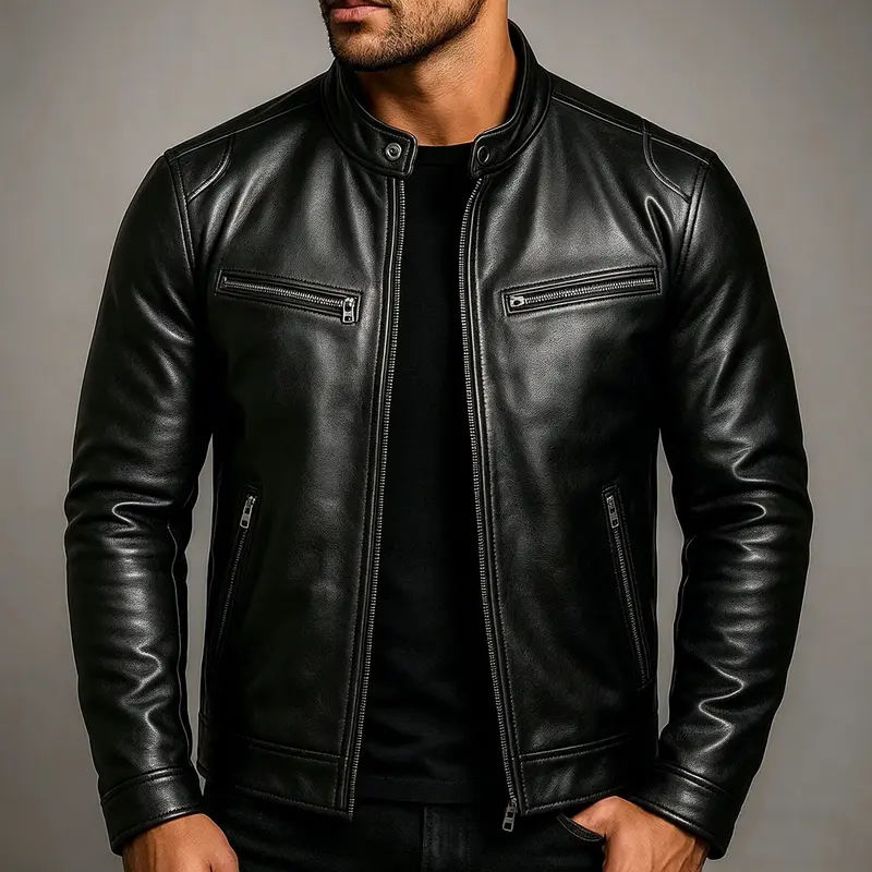 Herren Lederjacke im Vintage-Suede-Look mit Stehkragen und Reißverschlusstaschen Drune