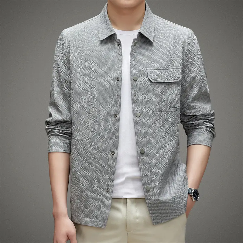 Herren Legeres strukturiertes Overshirt mit Brusttasche und Knopfleiste Drune
