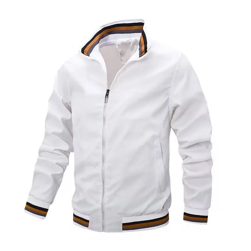 Herren Leichte Bomberjacke im Retro-Sportstil mit Stehkragen und gestreiften Rippbündchen Drune