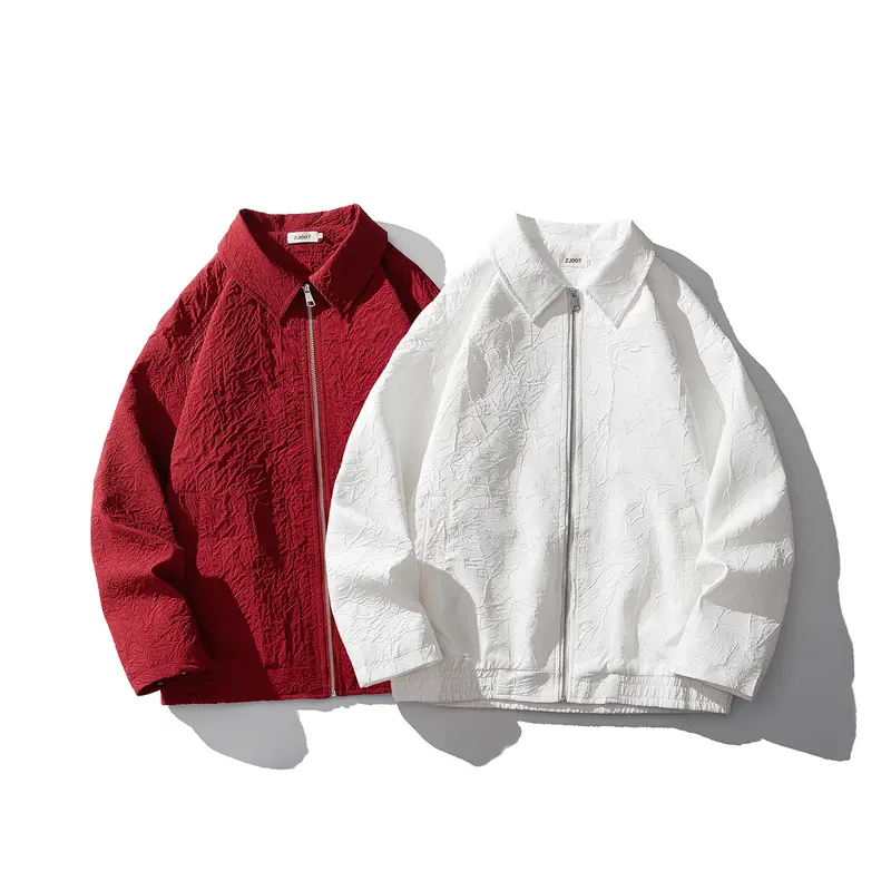 Herren Leichte Crinkle‑Textur Zipjacke mit Hemdkragen und elastischem Saum Drune