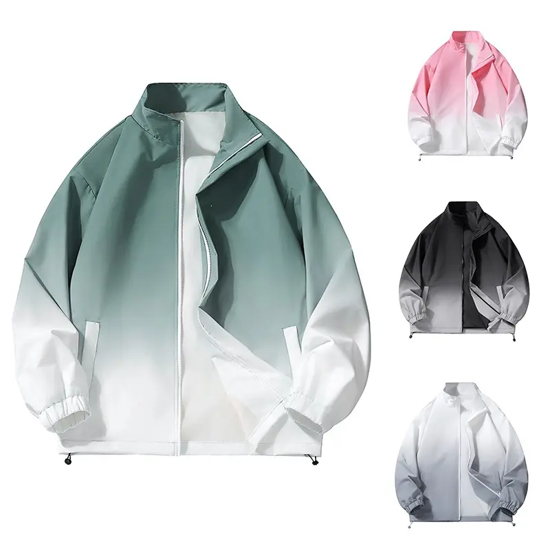 Herren leichte Farbverlauf Windbreakerjacke mit Stehkragen, durchgehendem Reißverschluss & Kordelzugsaum Drune
