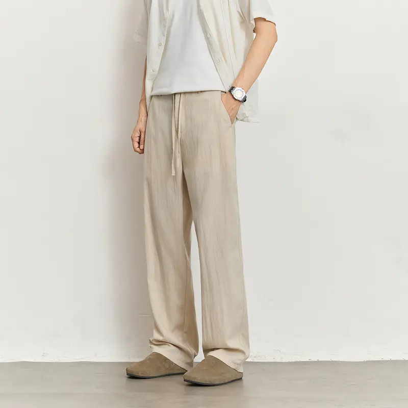 Herren Leichte Leinenhose mit Tunnelzug und geradem Bein Drune