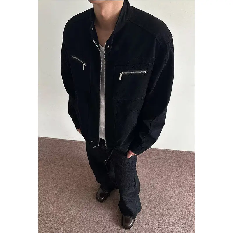 Herren Leichte Overshirt-Jacke mit Stehkragen und Reißverschlusstaschen Drune