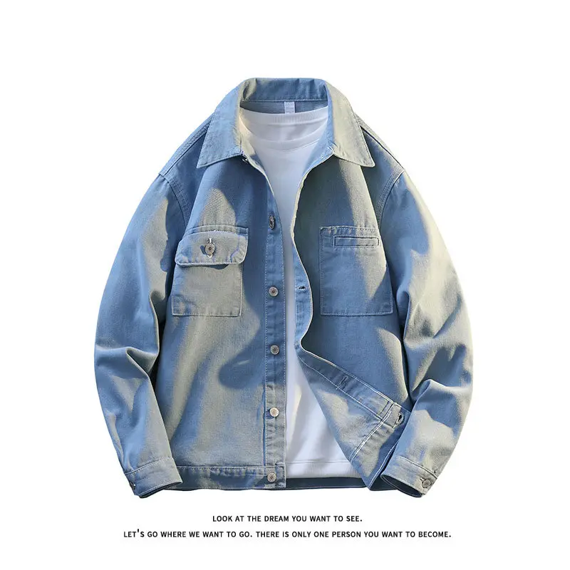 Herren Leichte Overshirt-Jeansjacke mit Brusttaschen und geradem Schnitt Drune