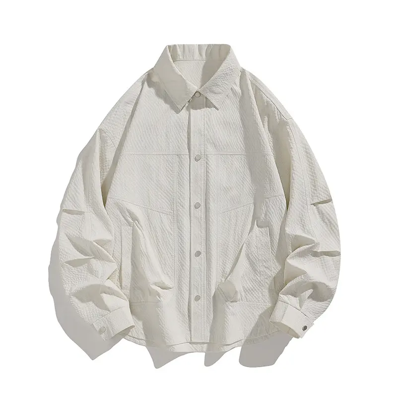 Herren Leichte Oversize-Hemdjacke mit Druckknopfleiste, Strukturstoff & Pattentaschen Drune