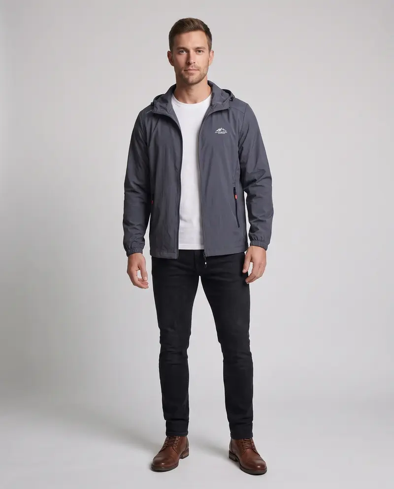 Herren Leichte Regenjacke mit Verstellbarer Kapuze Drune