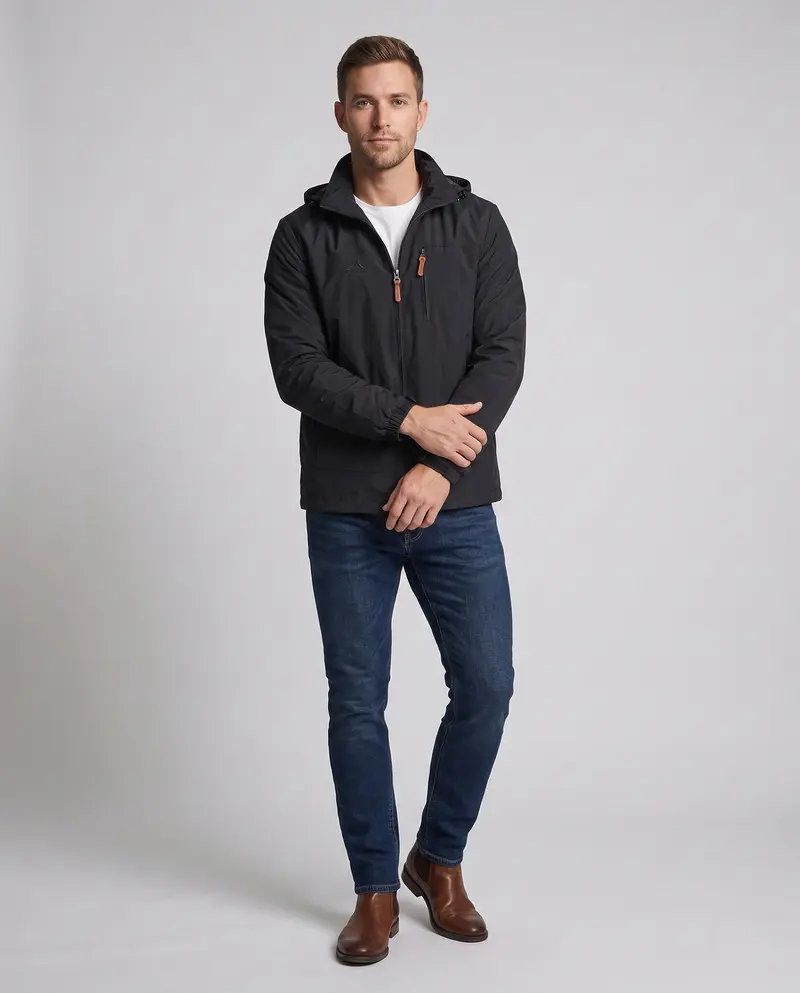 Herren Leichte Softshell Outdoorjacke mit Kapuze und Reißverschlusstaschen Drune