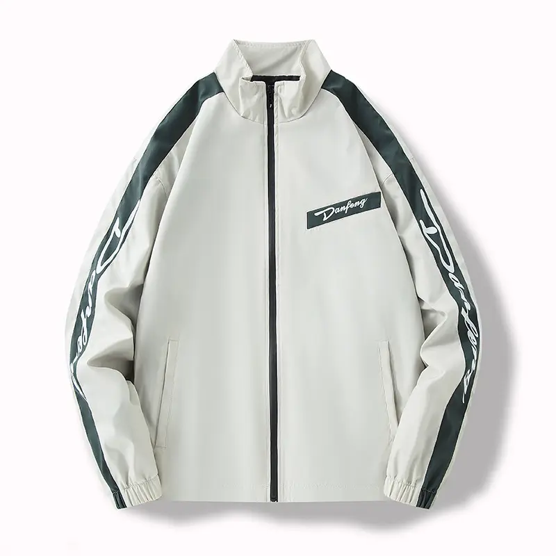 Herren Leichte Trackjacke im Retro‑Sportlook mit Stehkragen, durchgehendem Reißverschluss und Kontraststreifen Drune